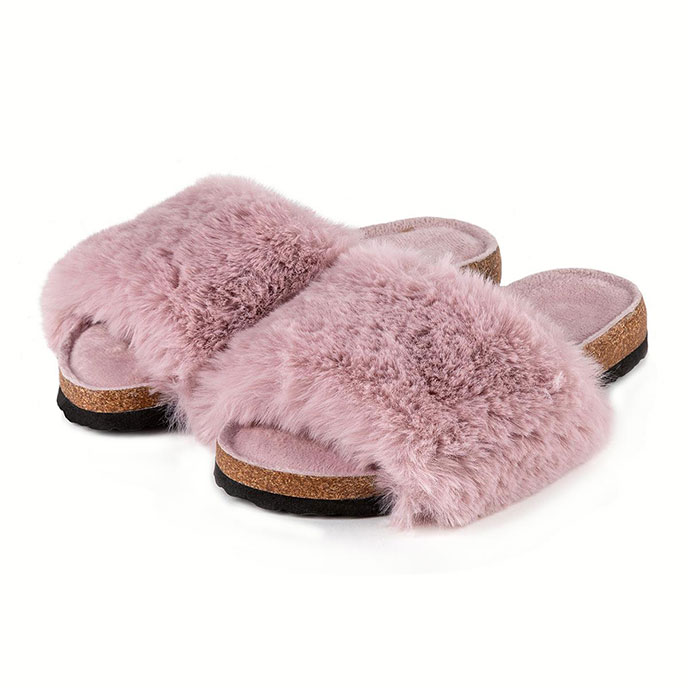 totes Ladies Cork Sole Faux Fur Slider Pink Extra Image 2